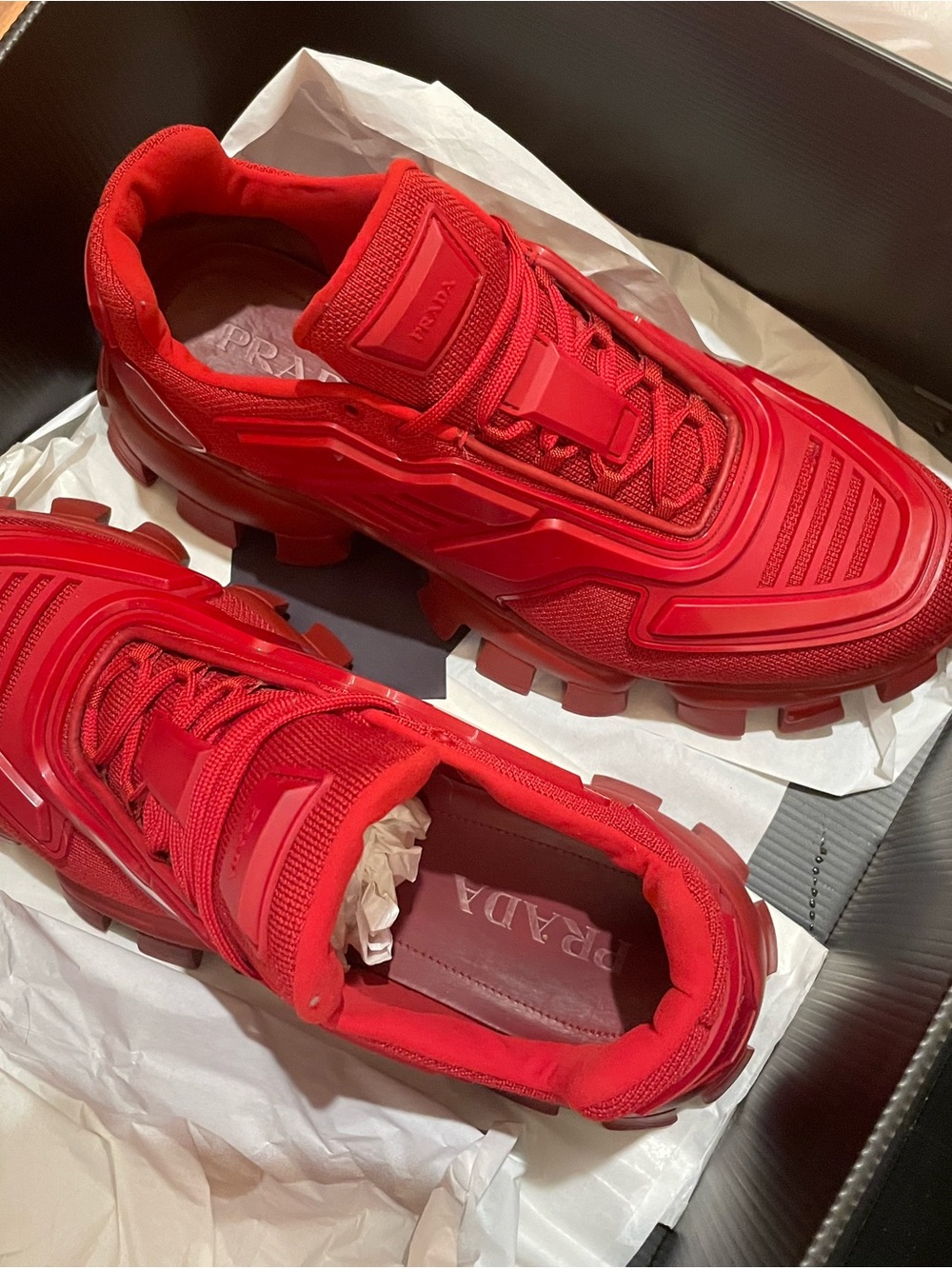 Prada Bright Red Sporty Cloudbust-Style Sneakers